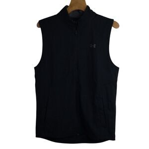 Under Armour Mens Full-Zip Golf Vest Gold Gear Sleeveless Stretch Black Size M